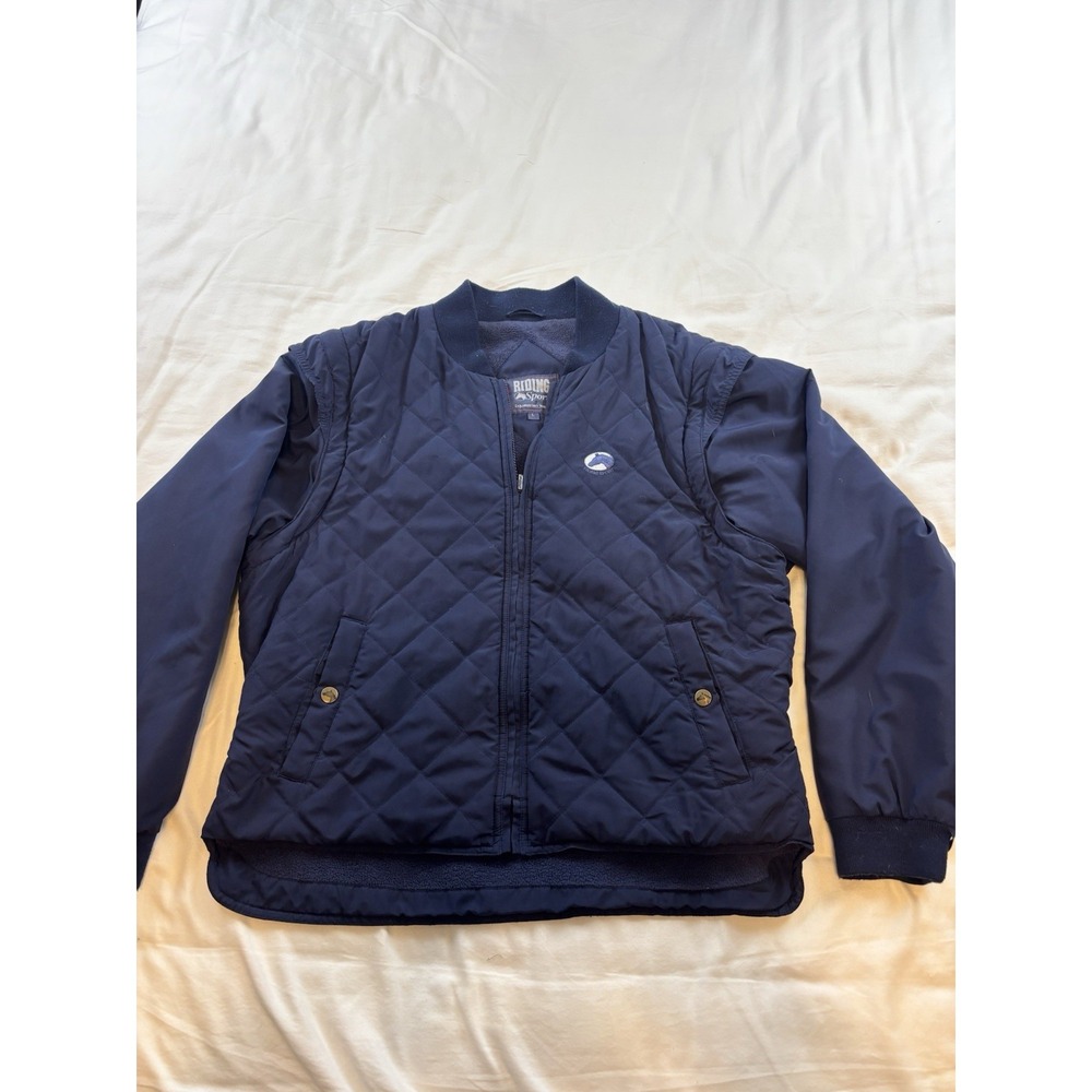 Riding Sport Jacket Womens L  Blue Equestrian Convertible Vest Quilted Full Zip